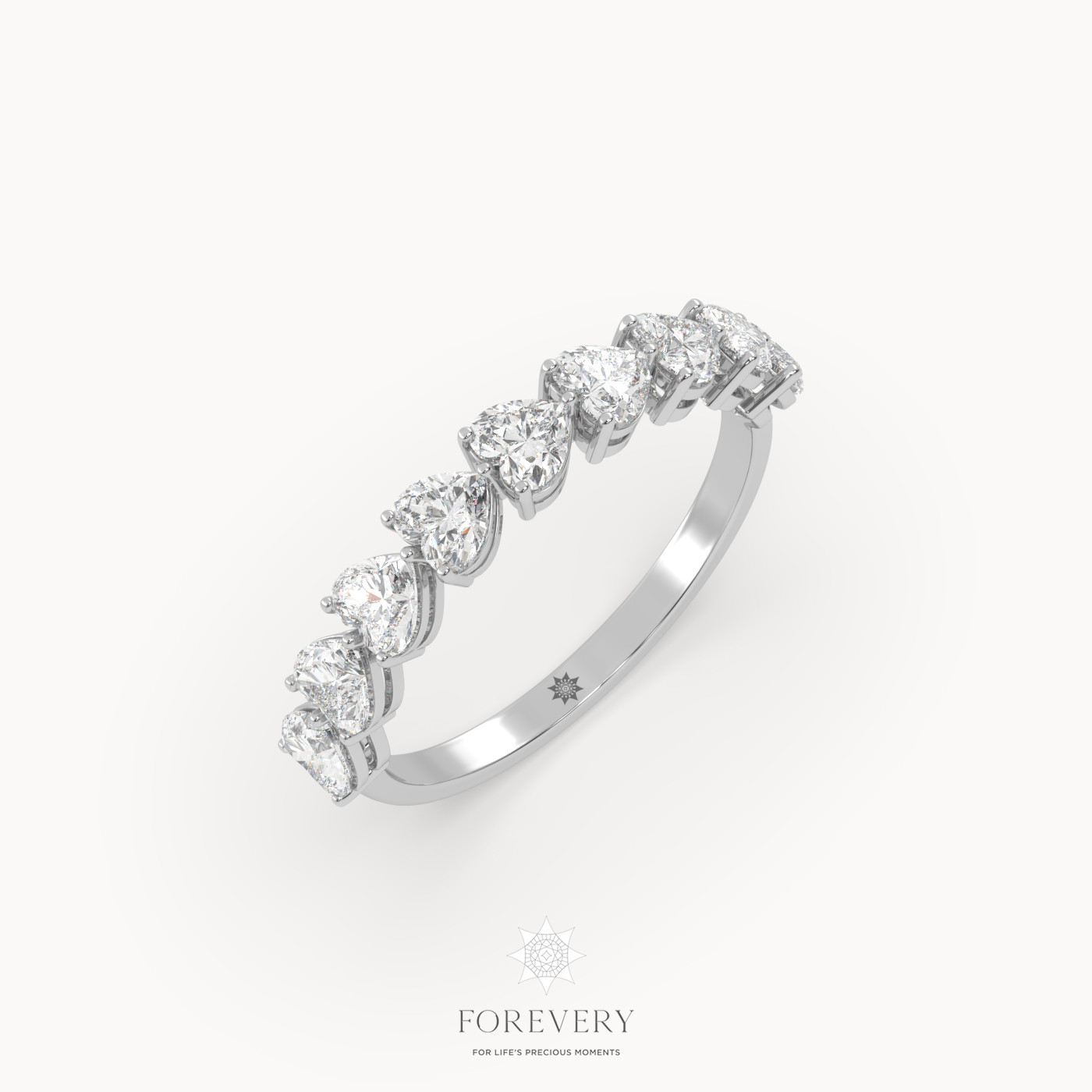 18k white gold  heart-shaped half eternity wedding ring