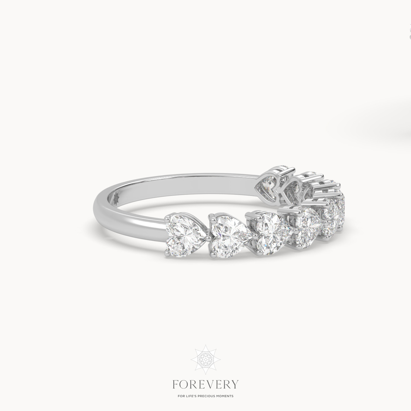 18k white gold  heart-shaped half eternity wedding ring