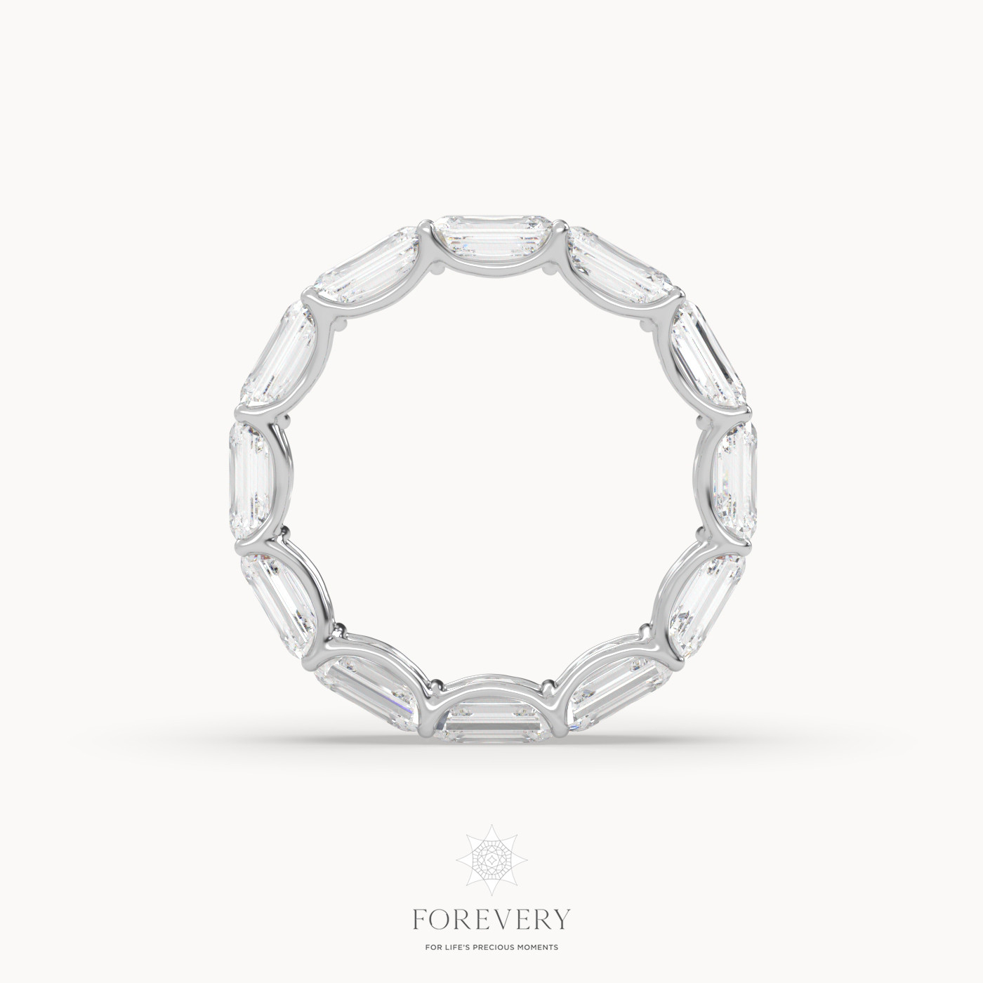 18k white gold  emerald eternity ring with horizontal diamonds