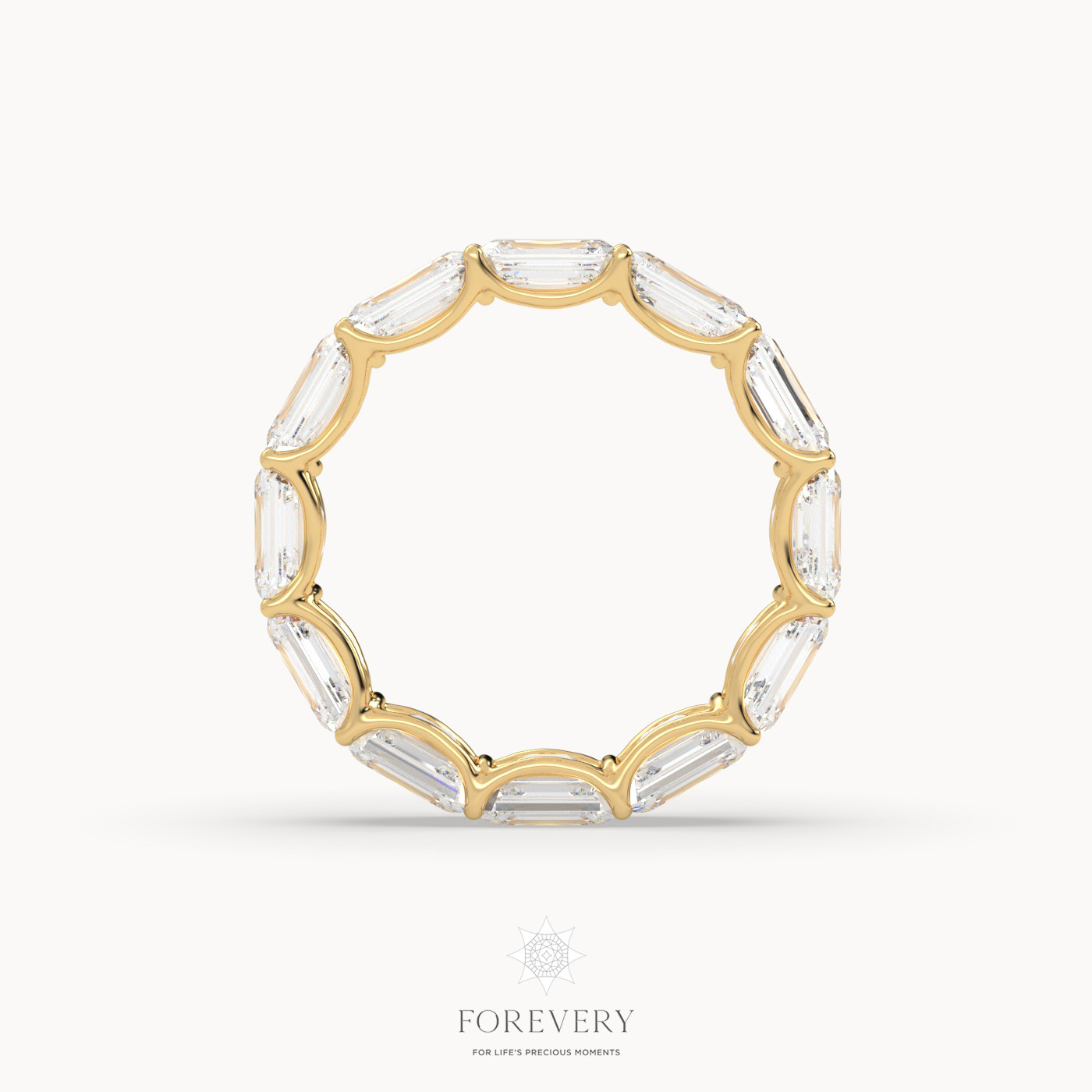 18k yellow gold  emerald eternity ring with horizontal diamonds