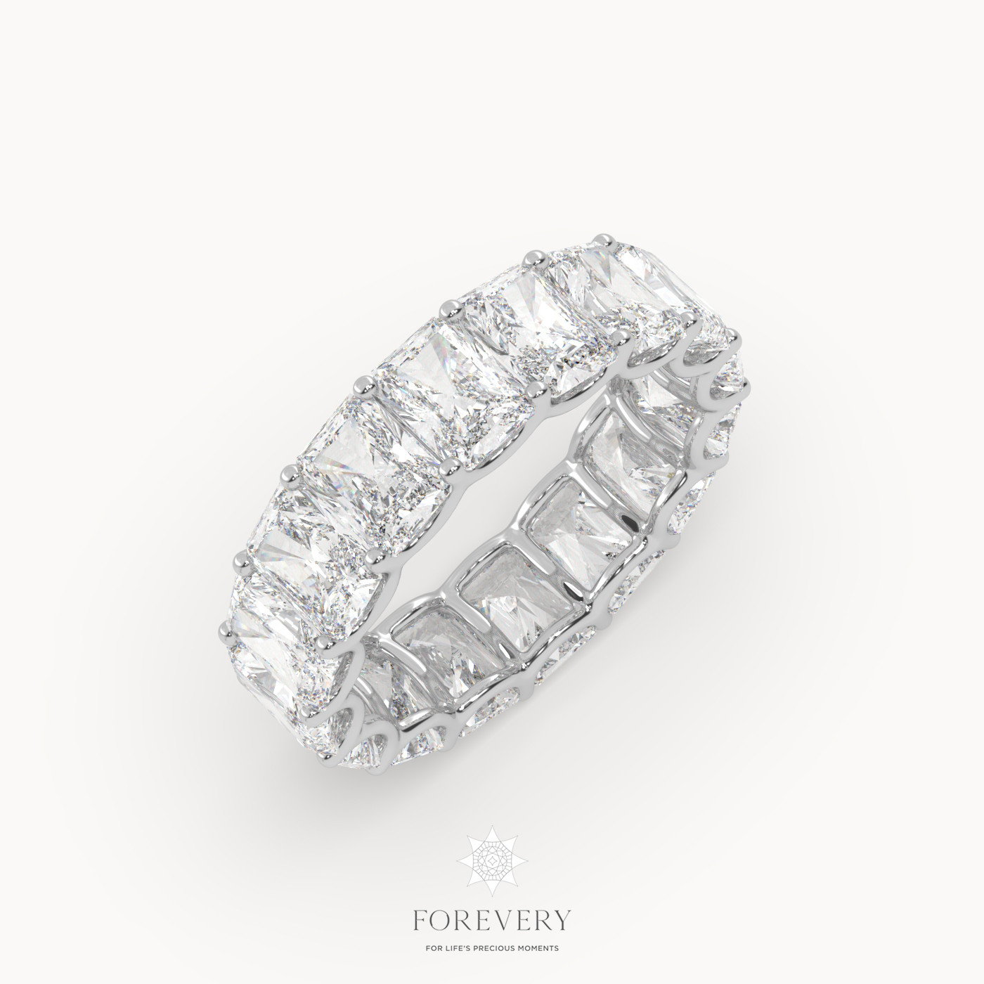 18k white gold  radiant cut eternity wedding ring with vertical diamonds