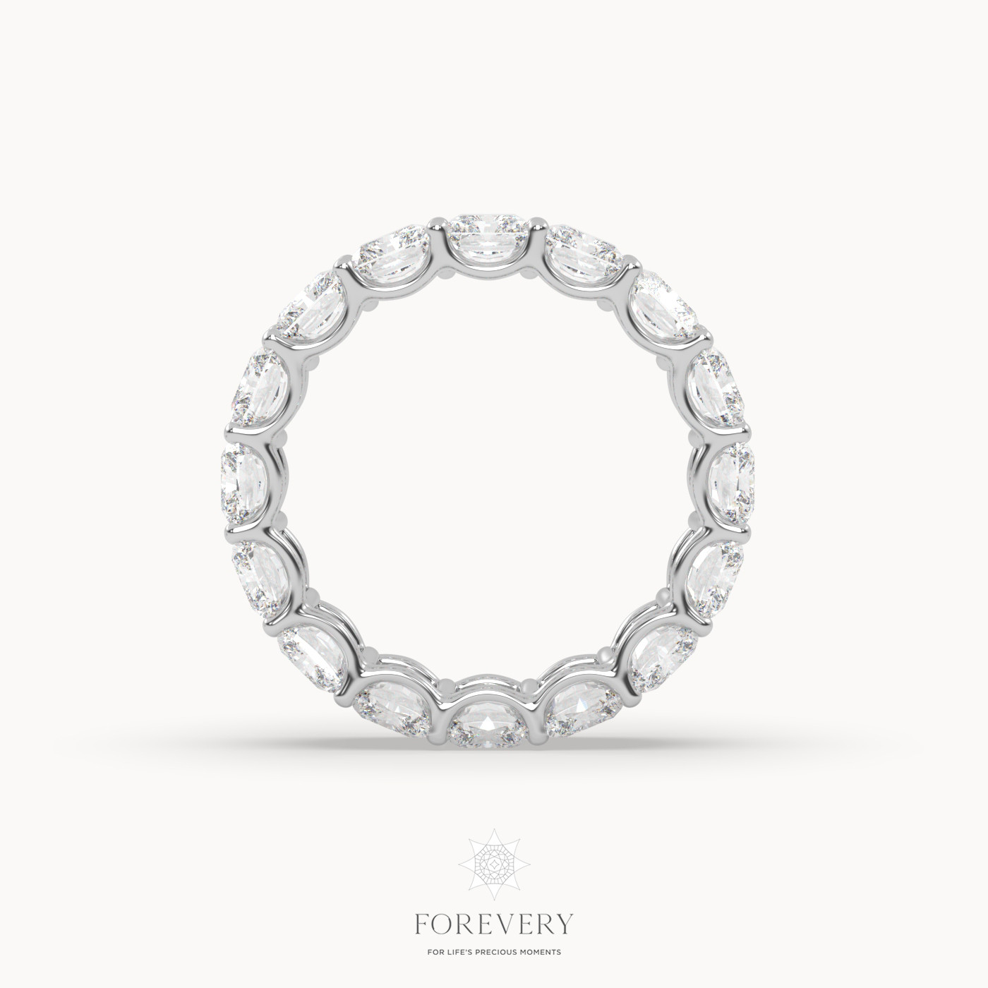 18k white gold  radiant cut eternity wedding ring with vertical diamonds