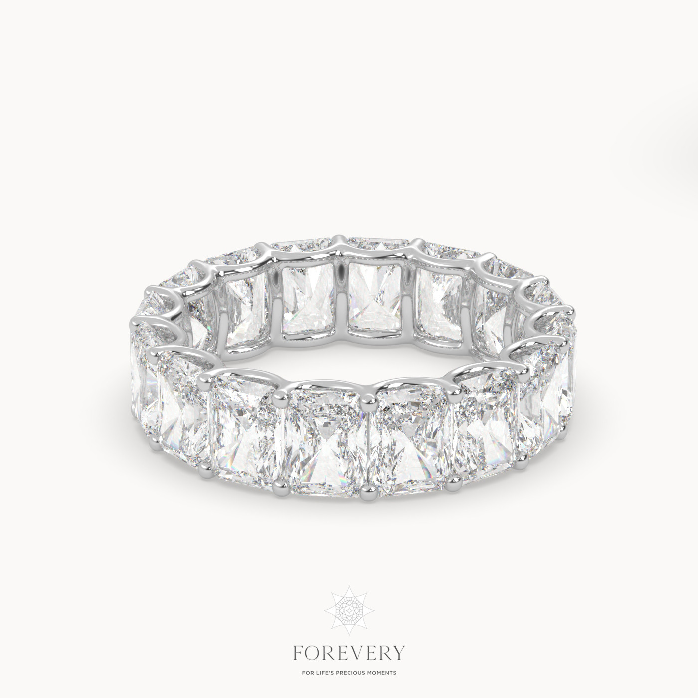 18k white gold  radiant cut eternity wedding ring with vertical diamonds