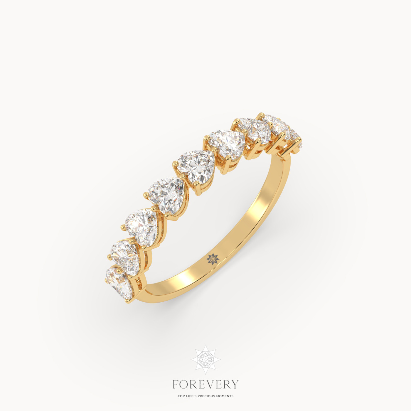 18k yellow gold  heart-shaped half eternity wedding ring