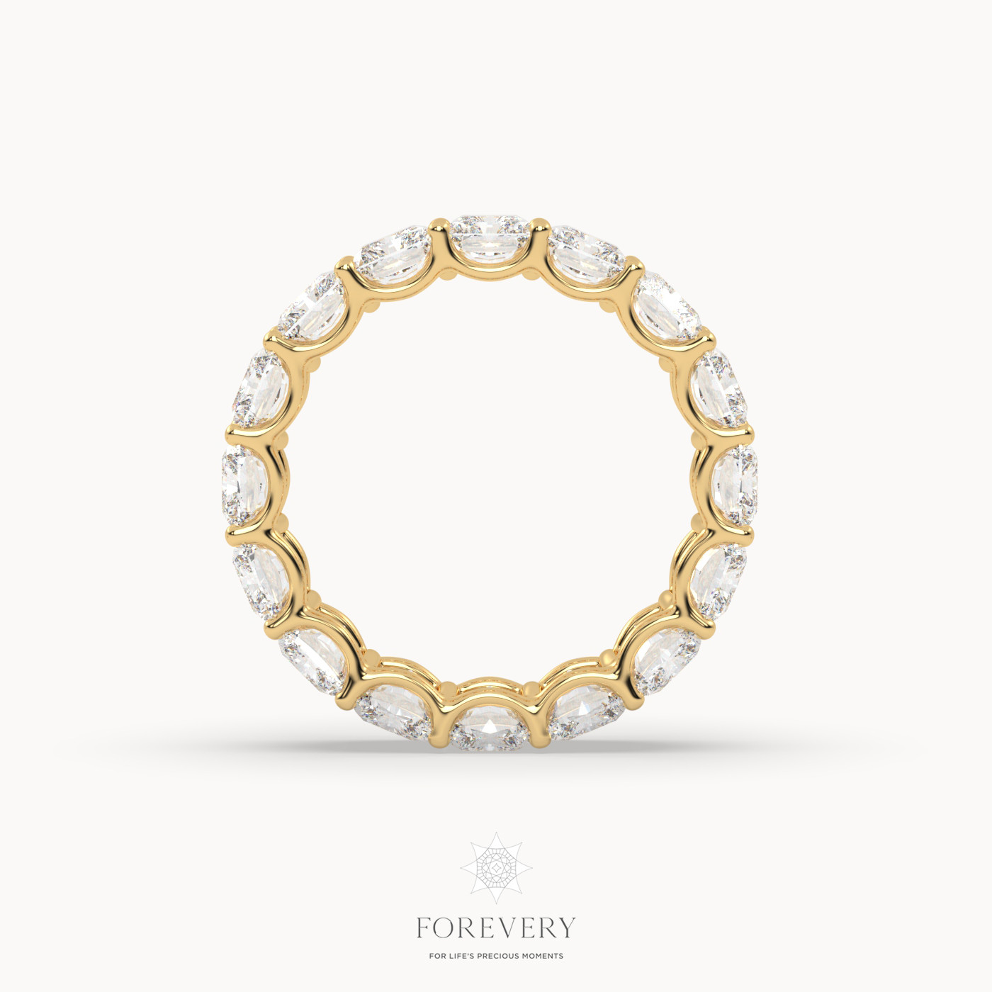 18k yellow gold  radiant cut eternity wedding ring with vertical diamonds