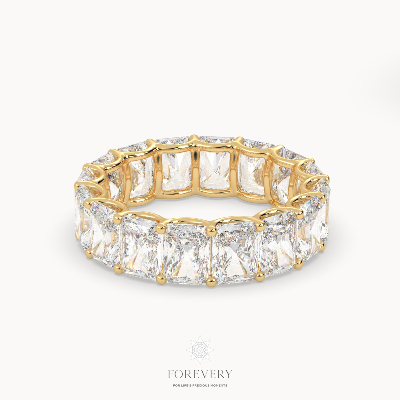 18k yellow gold  radiant cut eternity wedding ring with vertical diamonds