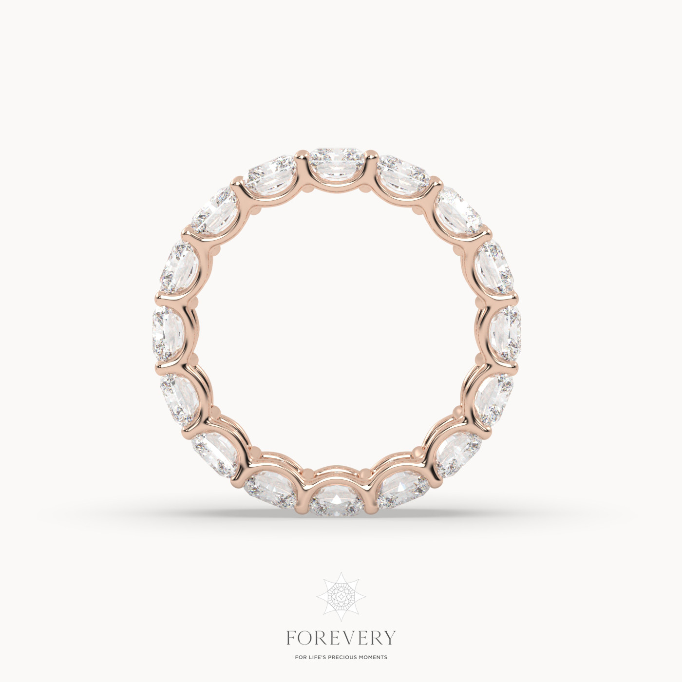 18k rose gold  radiant cut eternity wedding ring with vertical diamonds