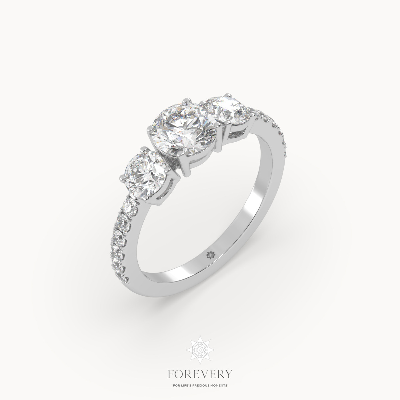 18k white gold  three stone engagement ring