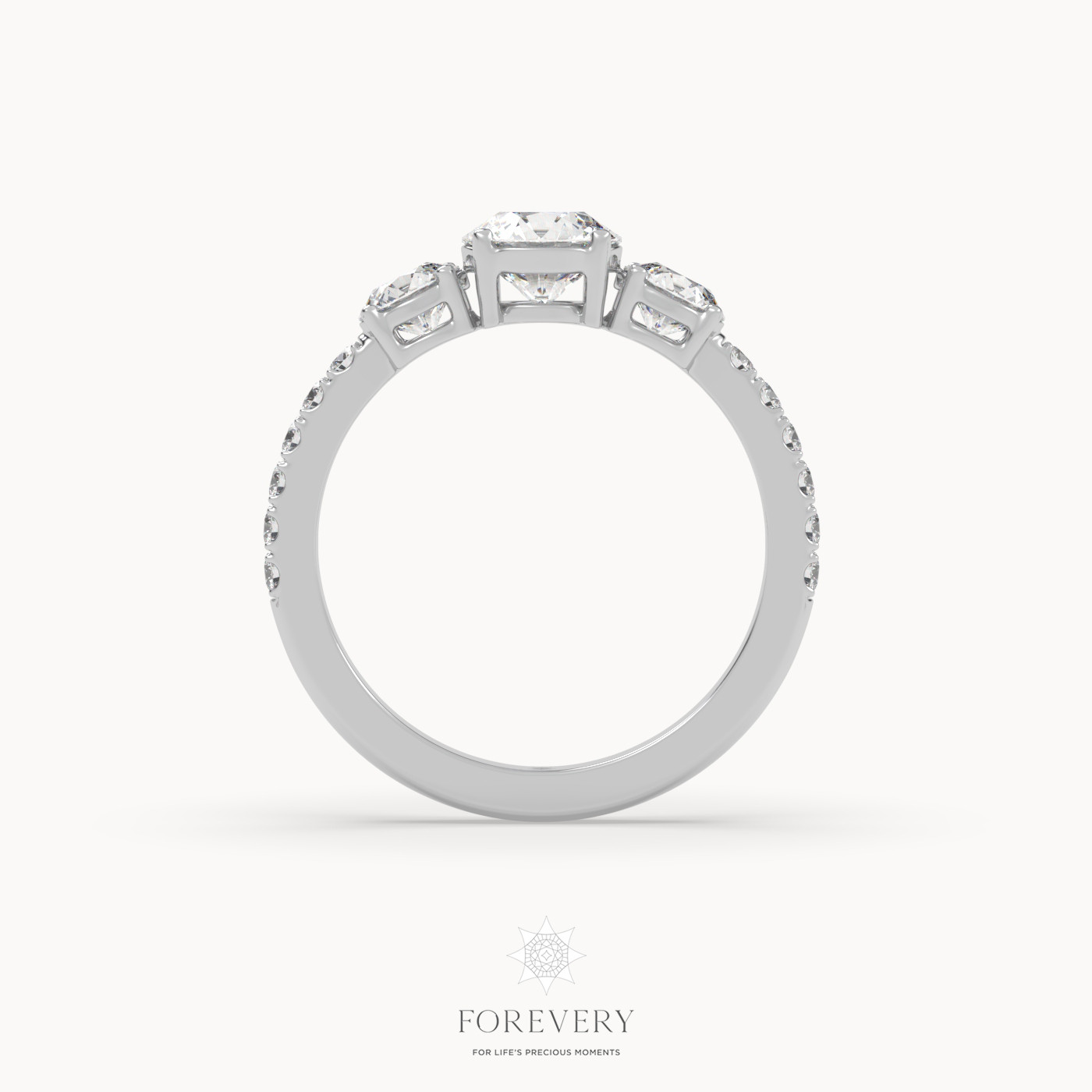 18k white gold  three stone engagement ring