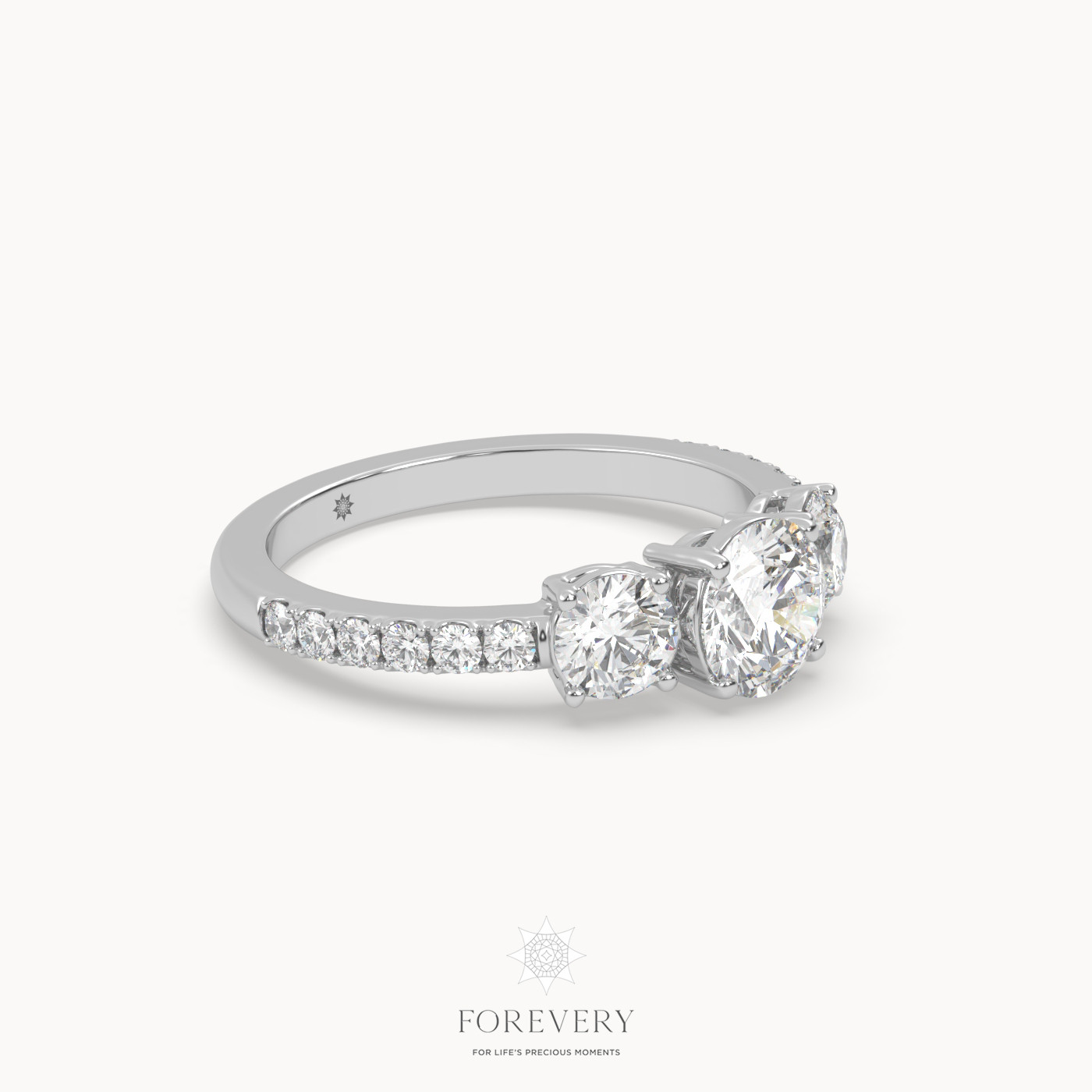 18k white gold  three stone engagement ring