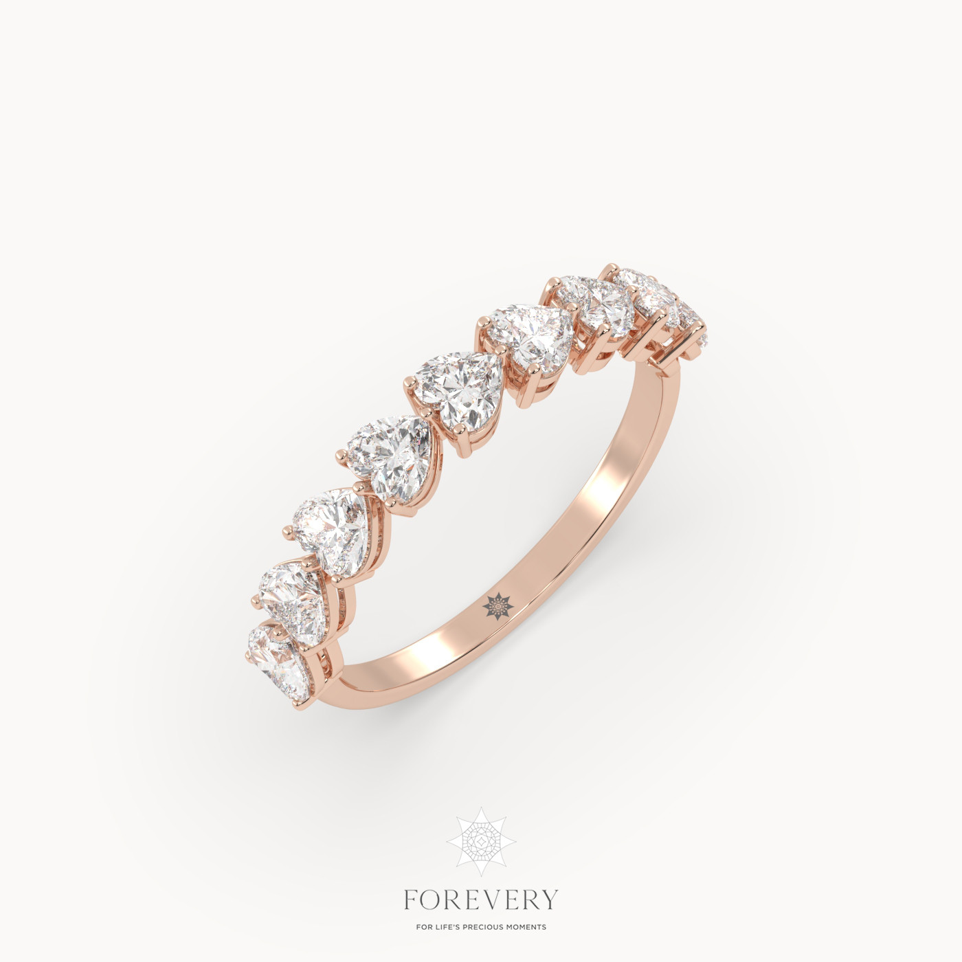 18k rose gold  heart-shaped half eternity wedding ring