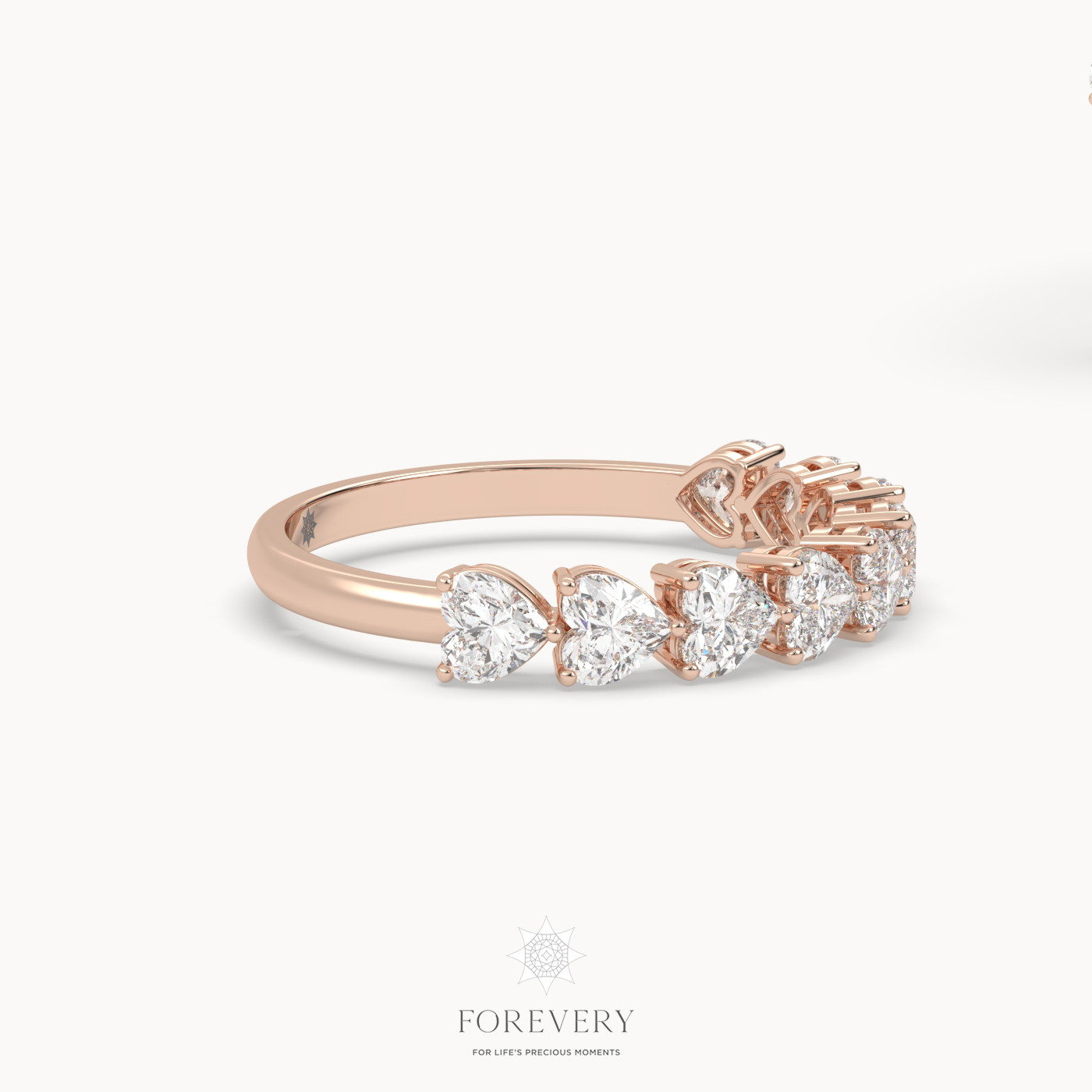 18k rose gold  heart-shaped half eternity wedding ring