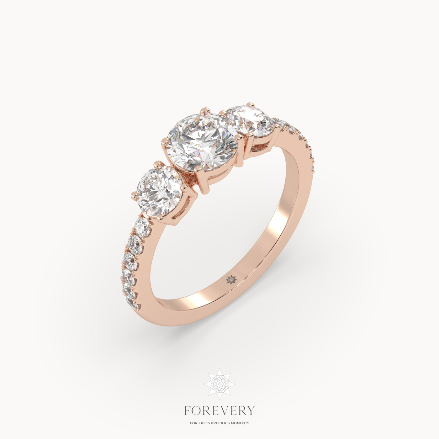 18k rose gold  three stone engagement ring