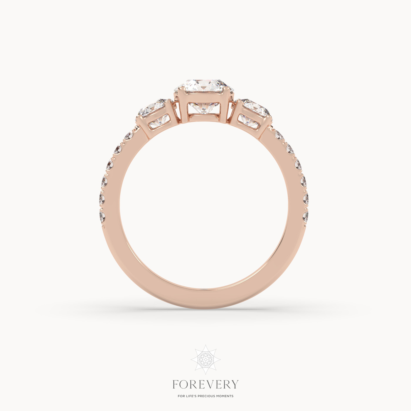 18k rose gold  three stone engagement ring