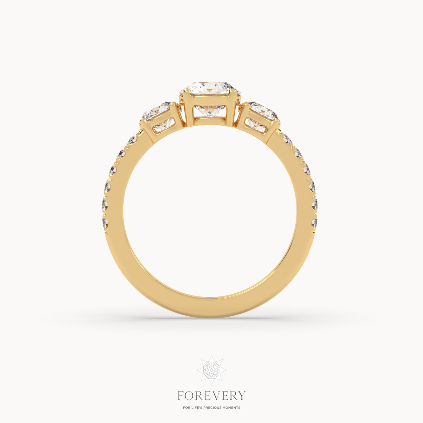 18k yellow gold  three stone engagement ring