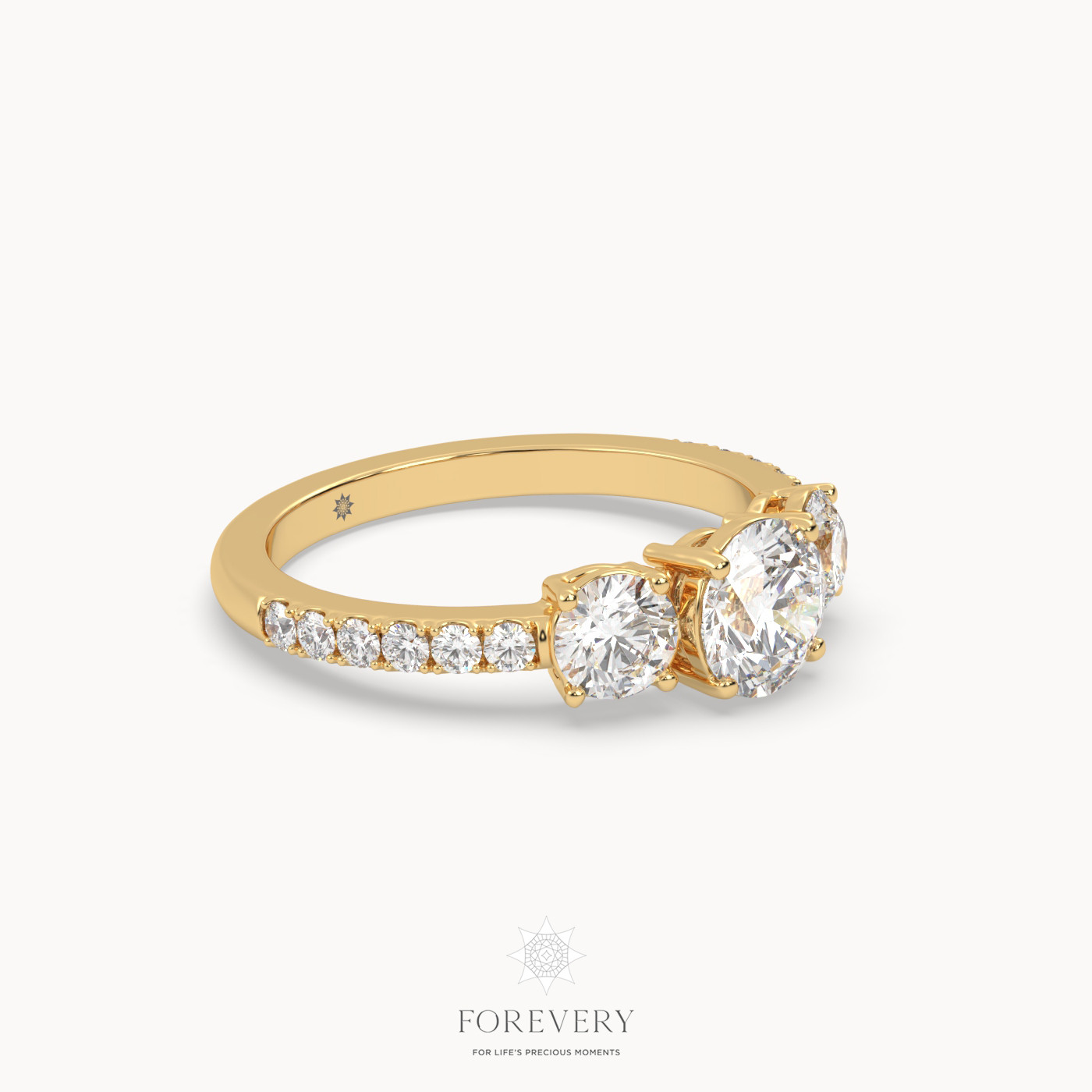 18k yellow gold  three stone engagement ring