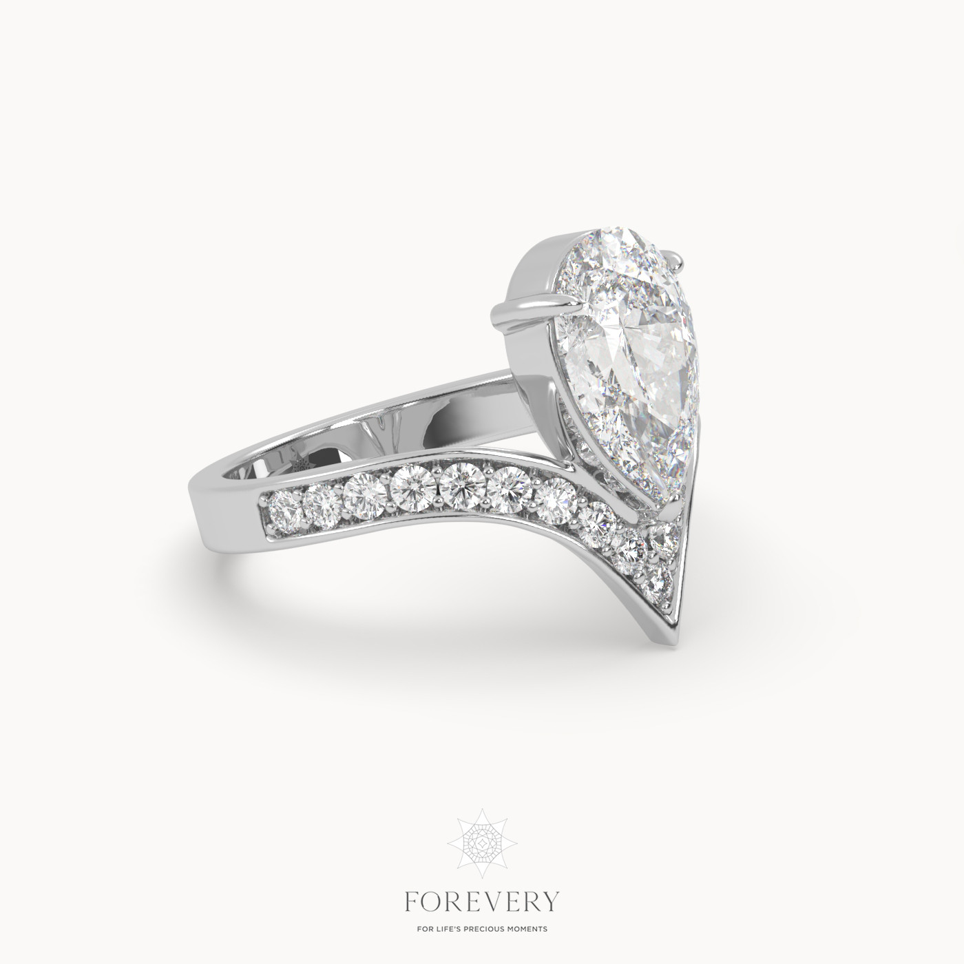 18k white gold  pear cut engagement ring