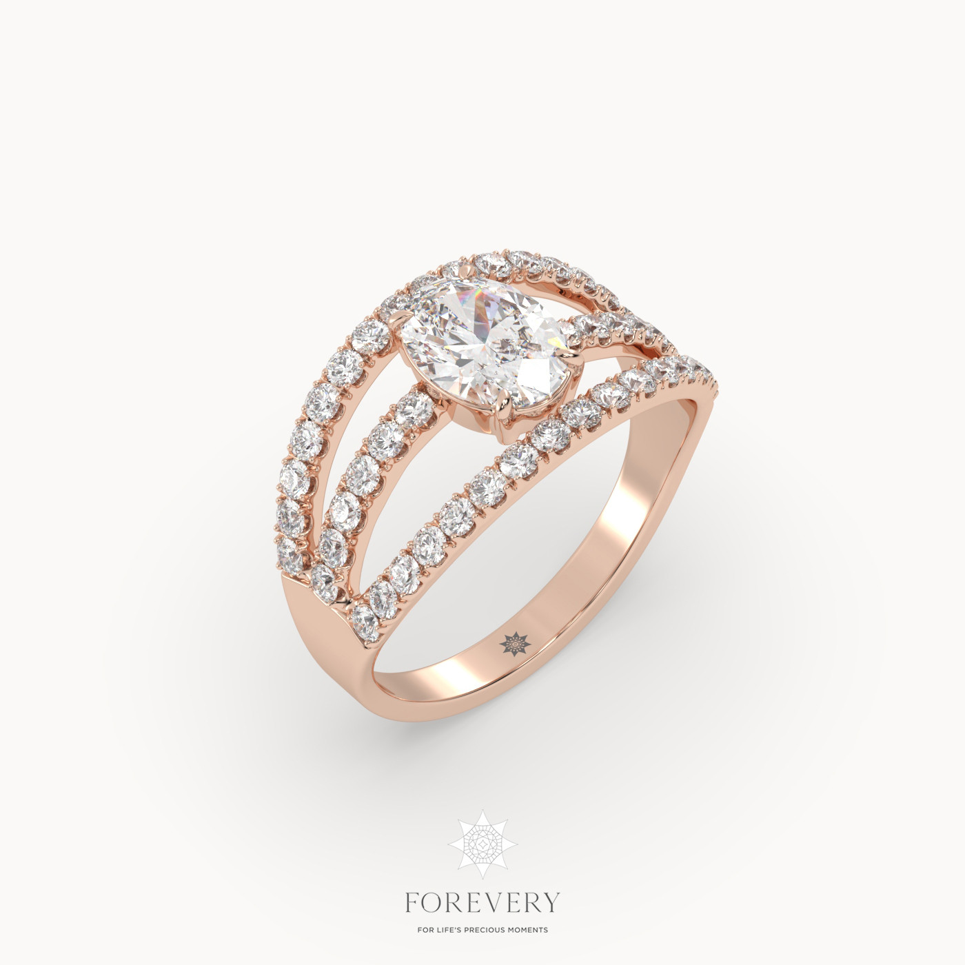 18k rose gold  designer split shank diamond engagement ring