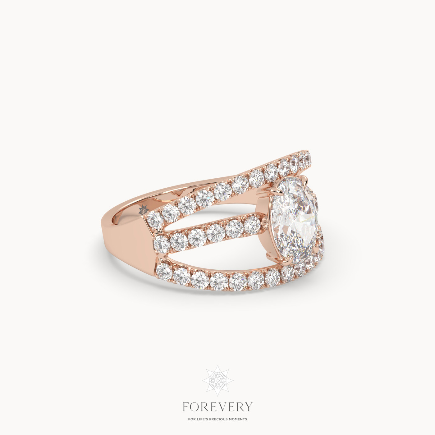 18k rose gold  designer split shank diamond engagement ring