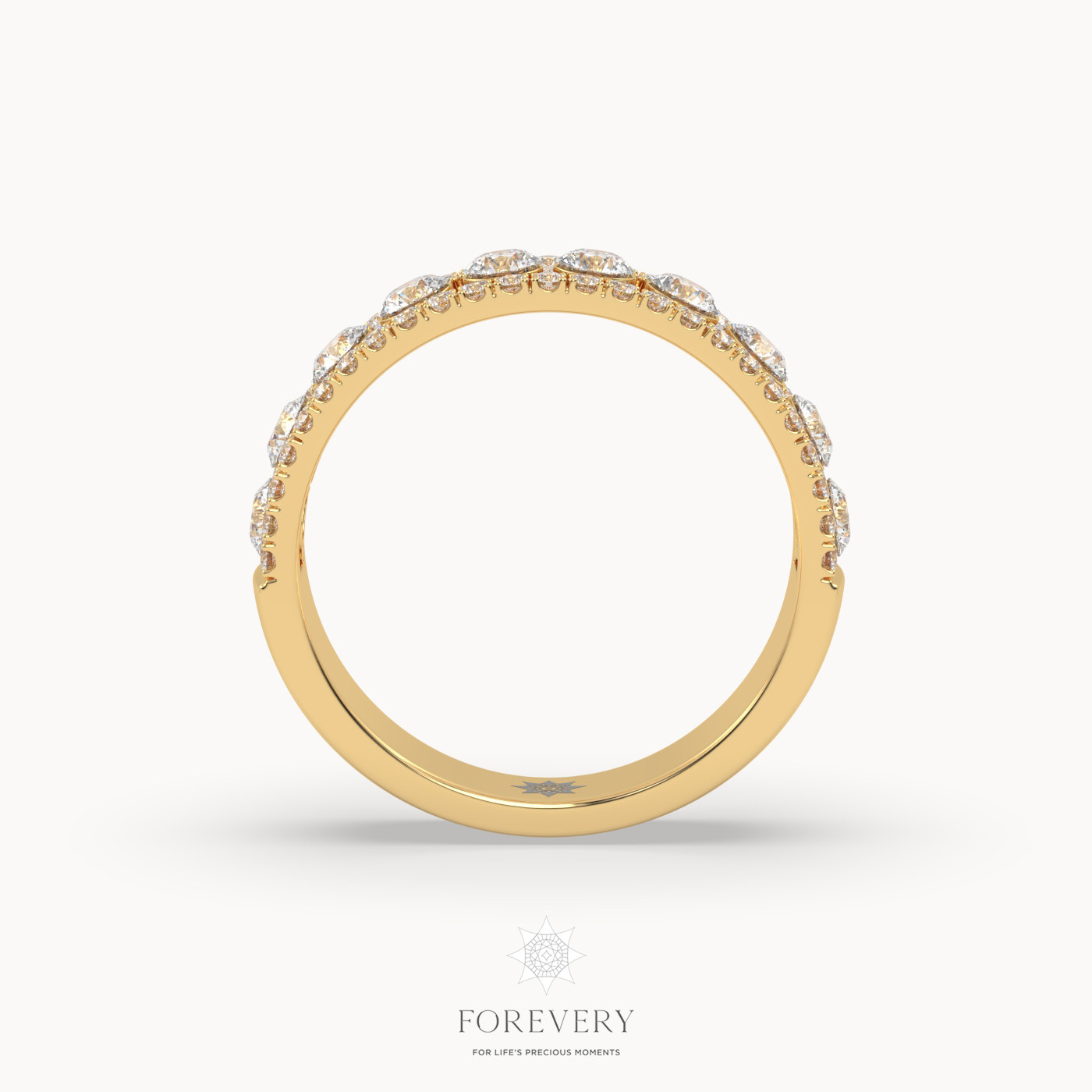18k yellow gold  triple row diamond engagement ring