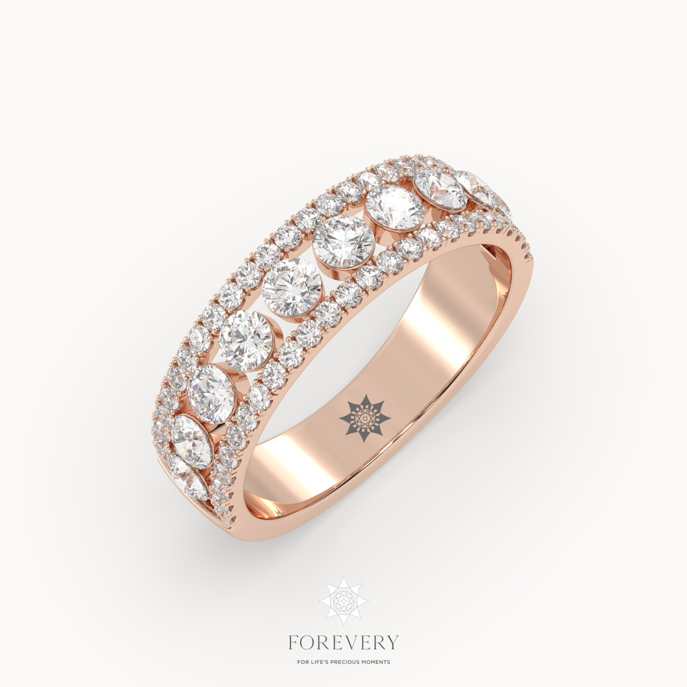 18k rose gold  triple row diamond engagement ring