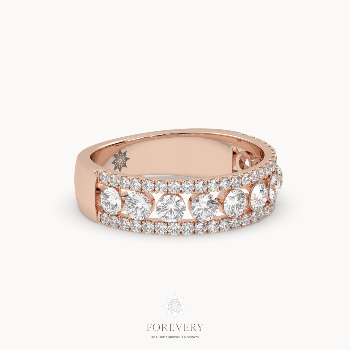 18k rose gold  triple row diamond engagement ring