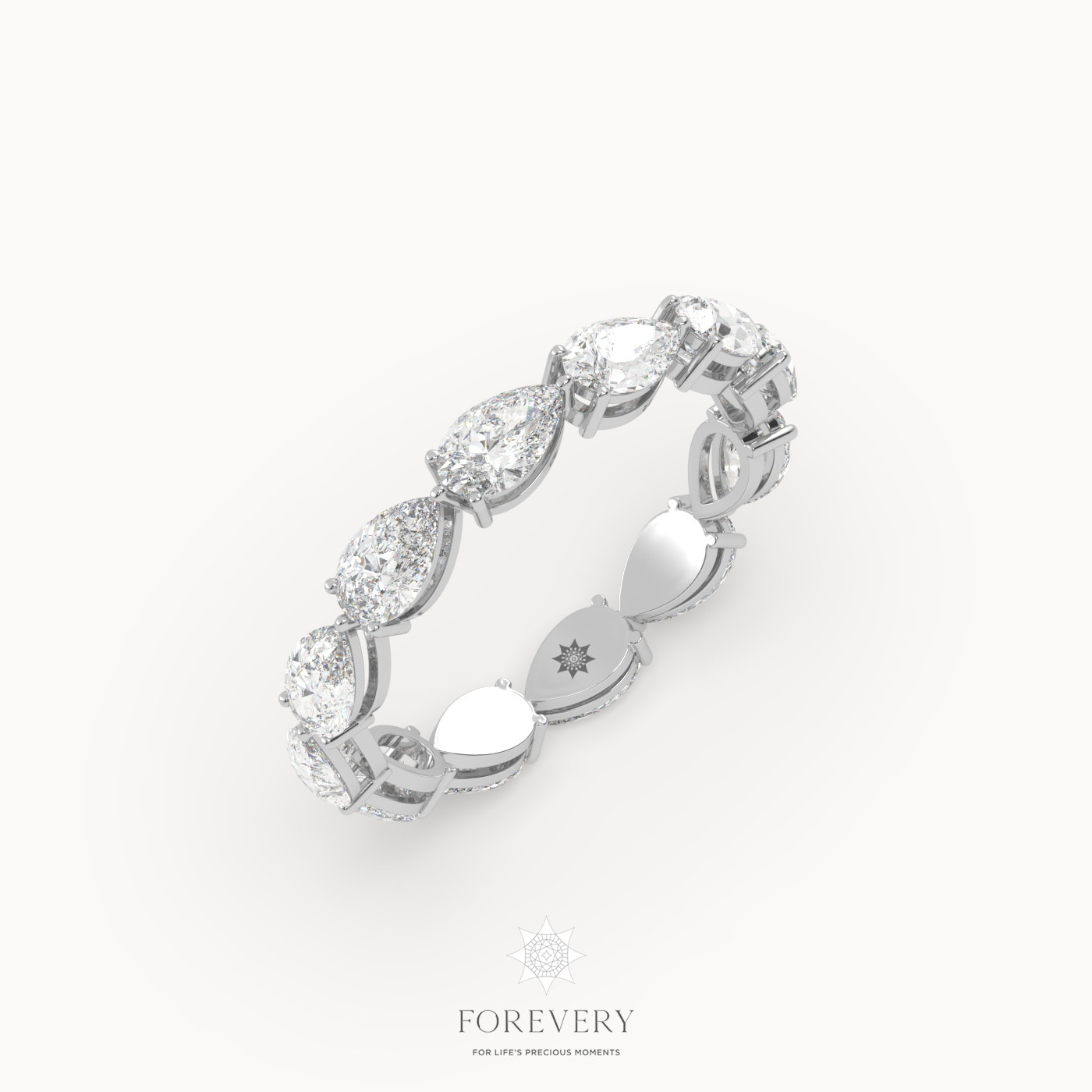 18k white gold  pear shape prong set diamond eternity ring