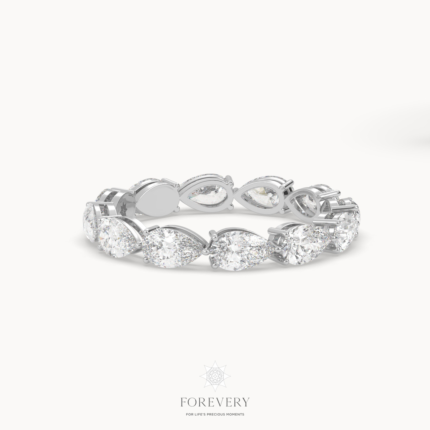 18k white gold  pear shape prong set diamond eternity ring