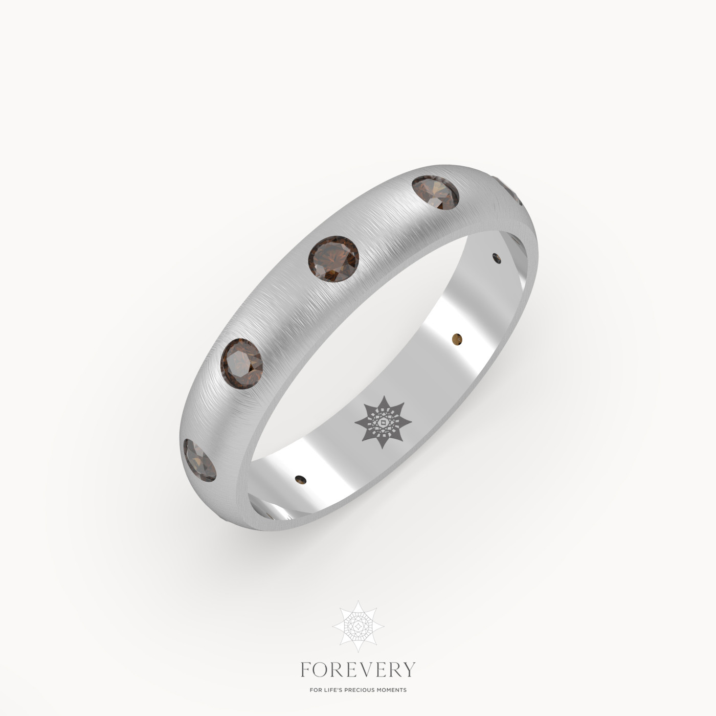 18k white gold  classic men's dome wedding ring with black diamond