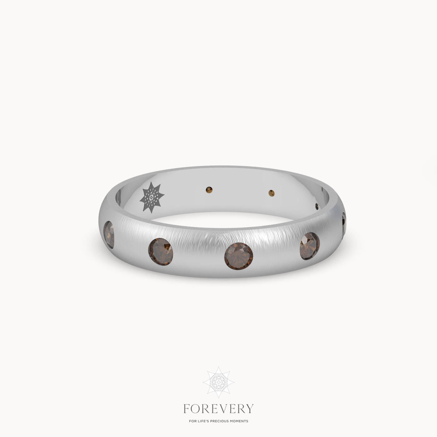 18k white gold  classic men's dome wedding ring with black diamond