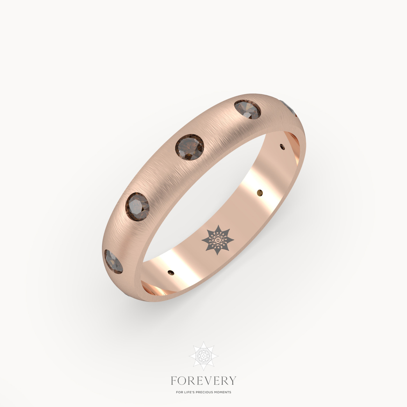 18k rose gold  classic men's dome wedding ring with black diamond