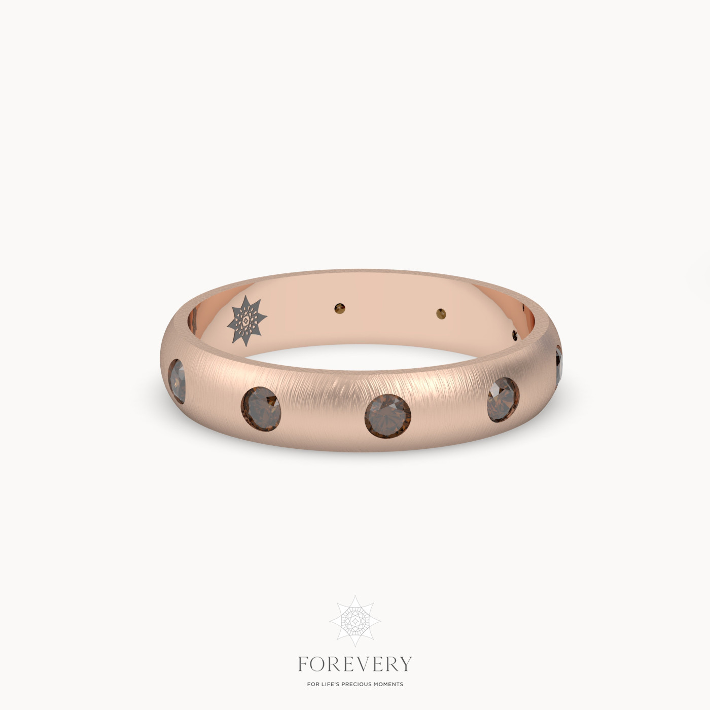 18k rose gold  classic men's dome wedding ring with black diamond
