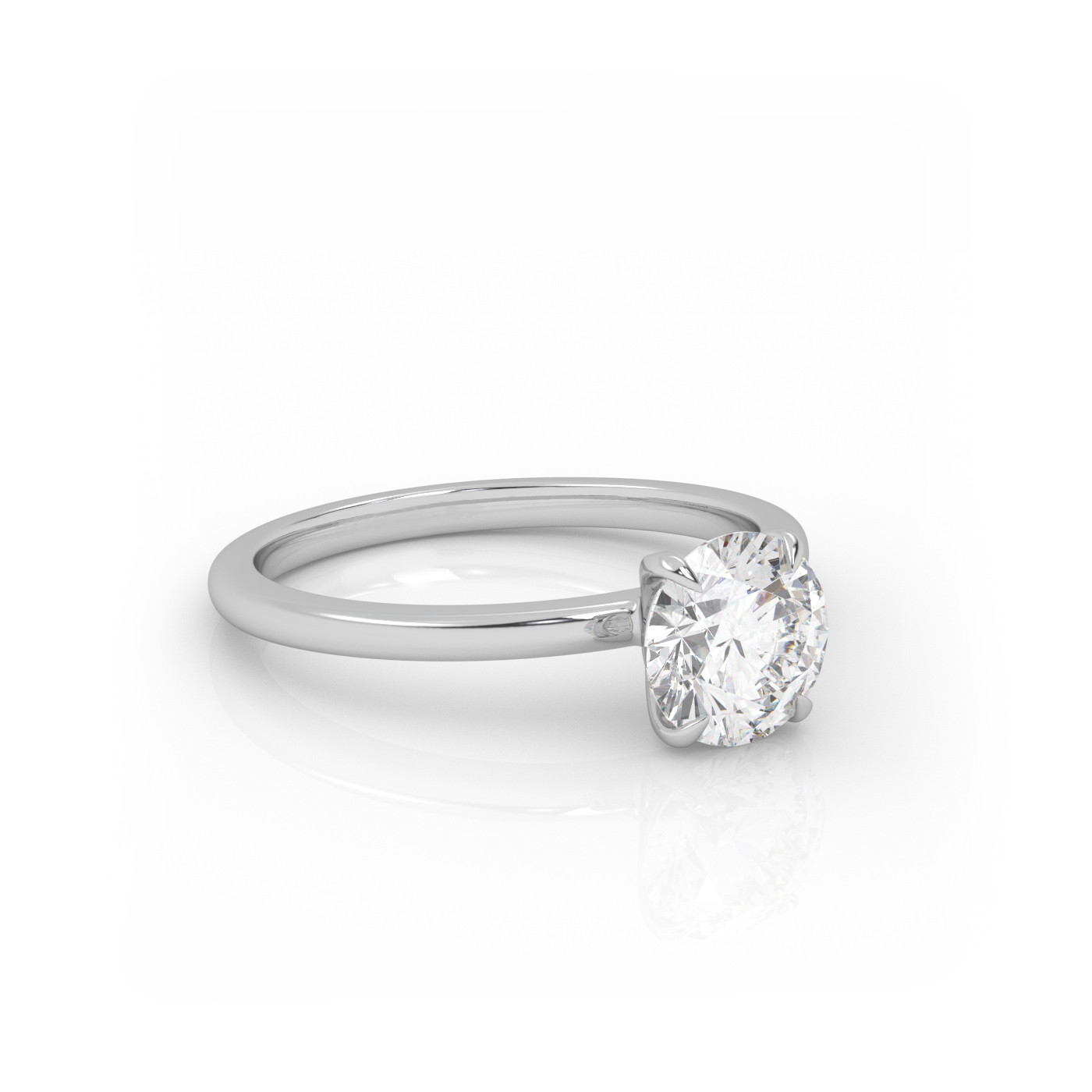 18K WHITE GOLD Round Diamond Cut Solitaire Engagement Ring