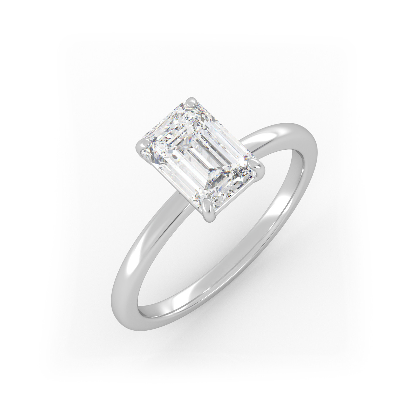 18K WHITE GOLD Classic Emerald Diamond Solitaire Engagement Ring