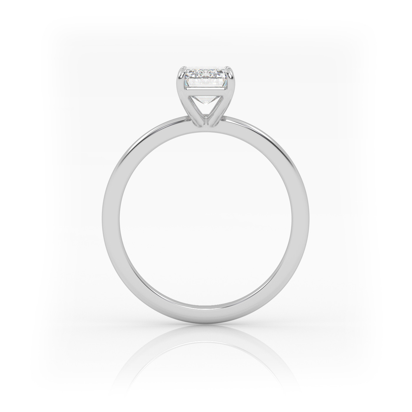 18K WHITE GOLD Classic Emerald Diamond Solitaire Engagement Ring