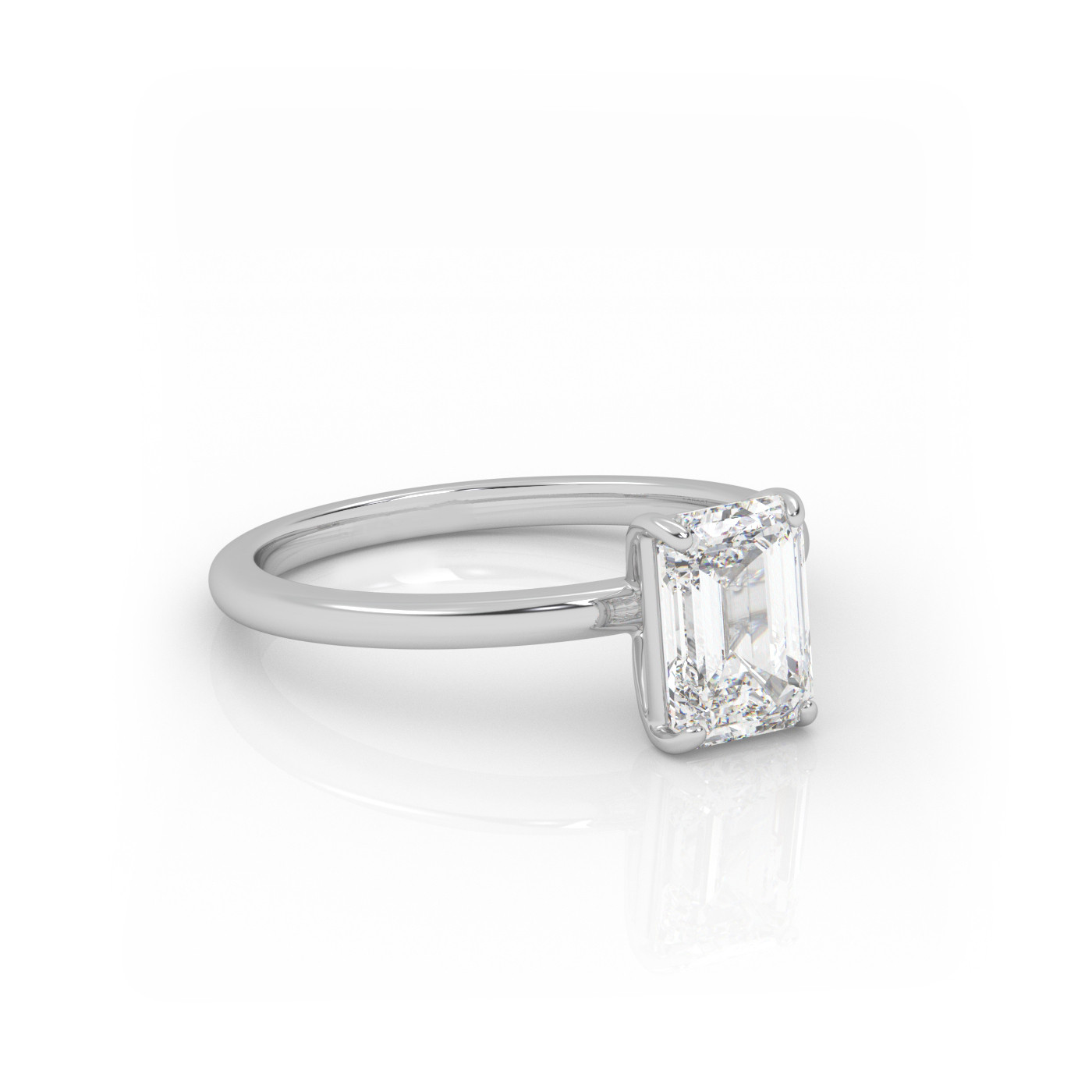 18K WHITE GOLD Classic Emerald Diamond Solitaire Engagement Ring