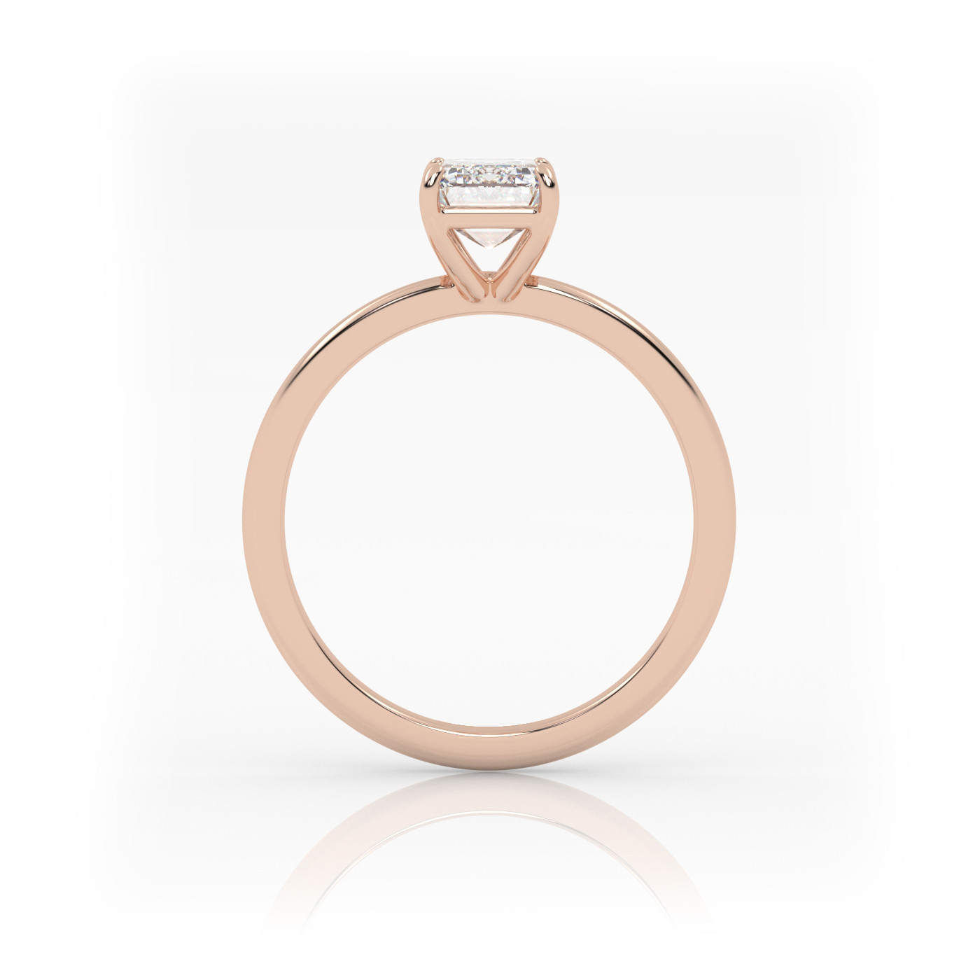 18K ROSE GOLD Classic Emerald Diamond Solitaire Engagement Ring