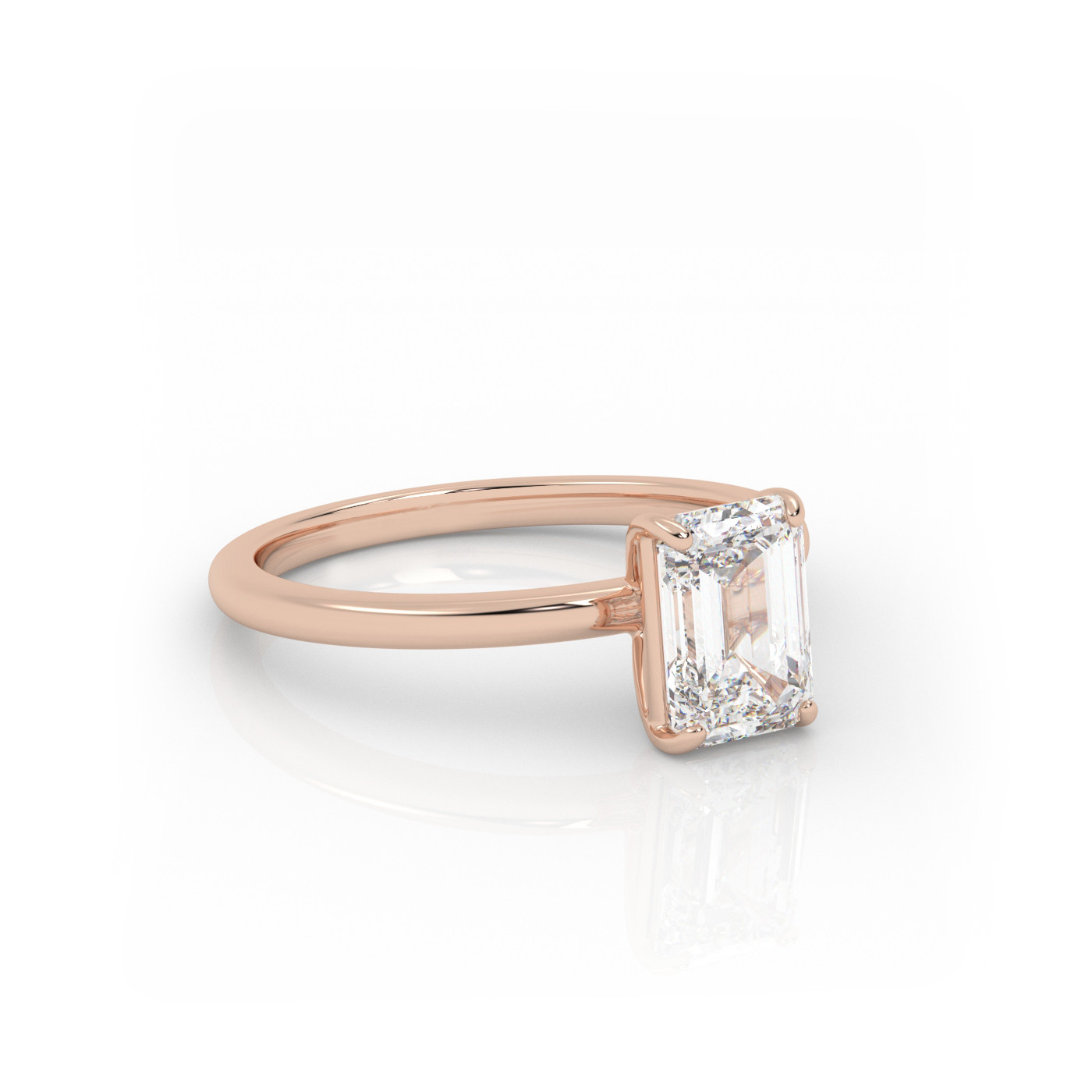 18K ROSE GOLD Classic Emerald Diamond Solitaire Engagement Ring