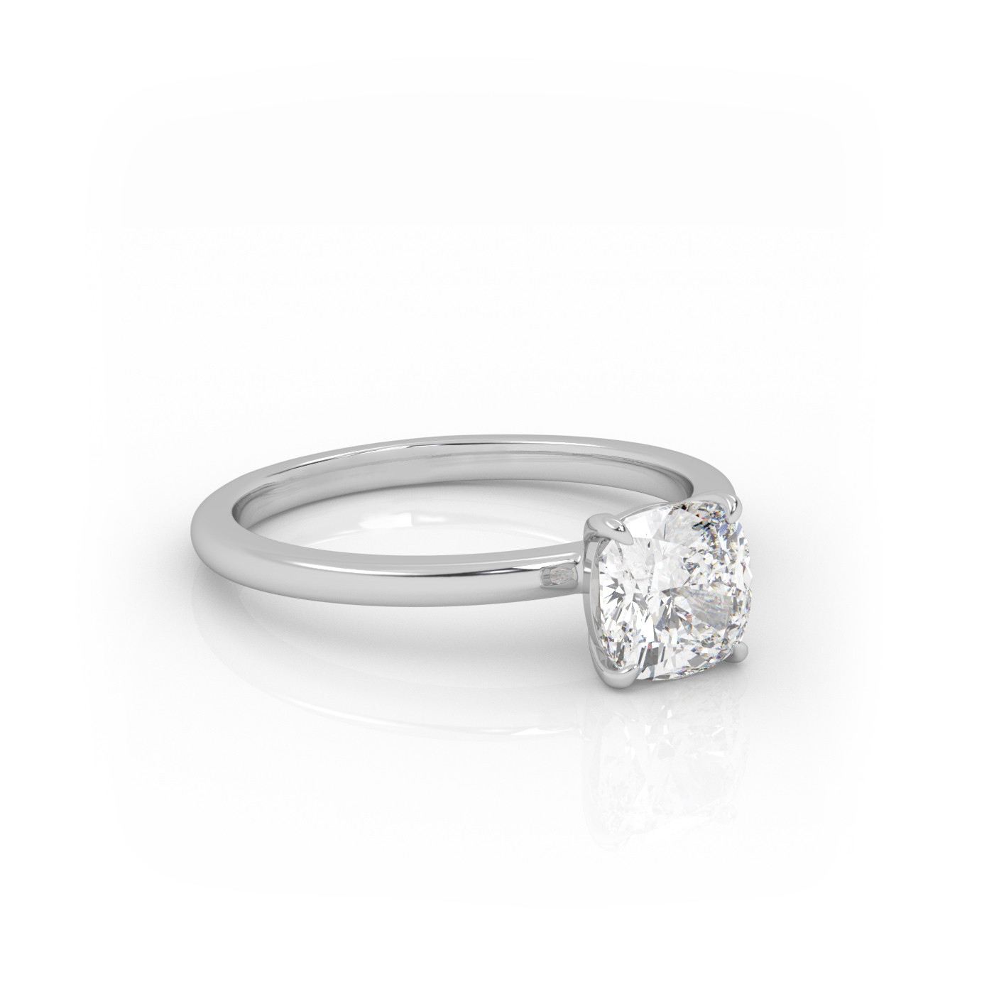 18K WHITE GOLD Cushion Cut Classic Solitaire Engagement Ring