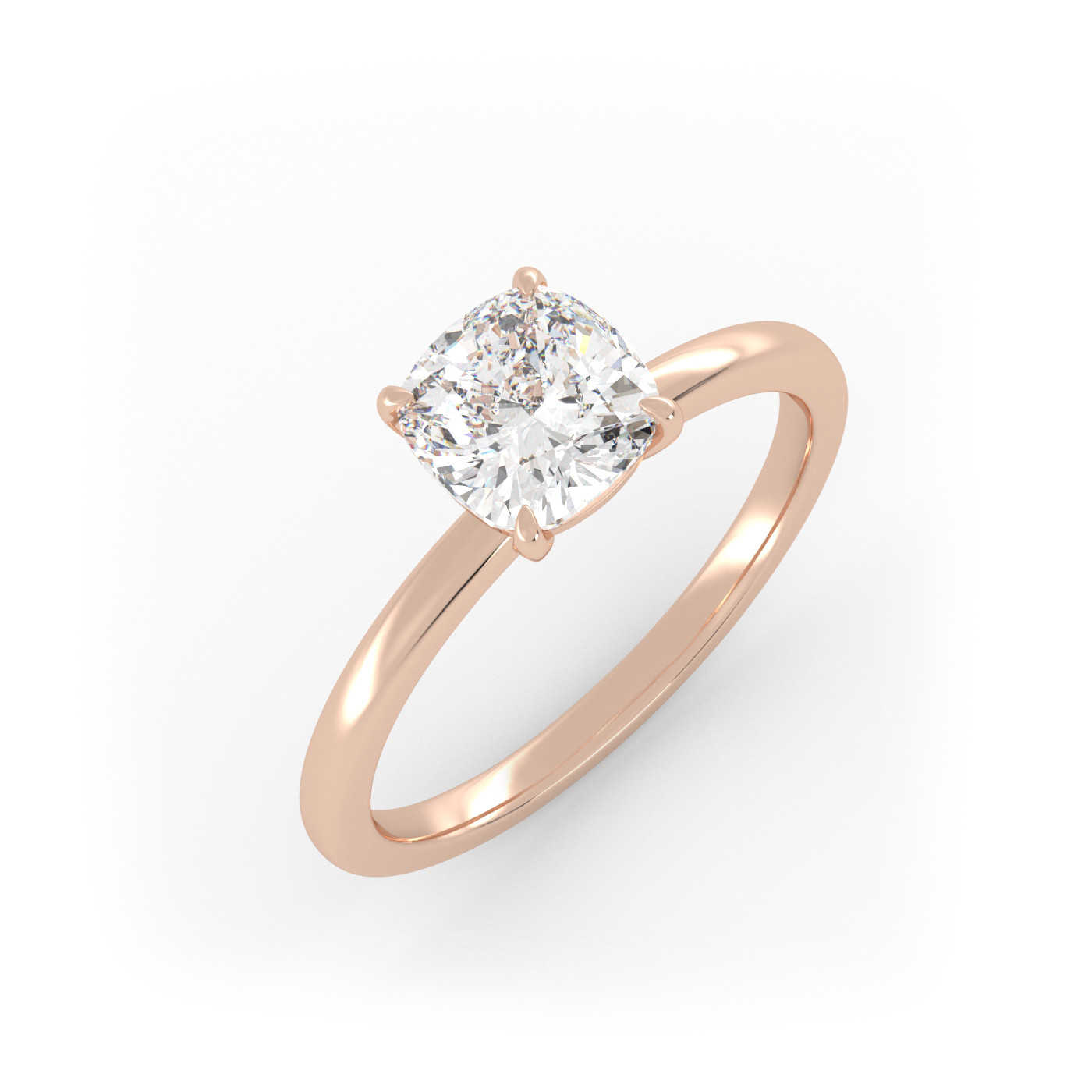 18K ROSE GOLD Cushion Cut Classic Solitaire Engagement Ring