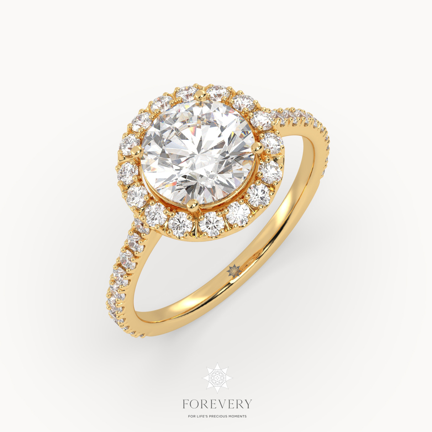 18K YELLOW GOLD Halo Round Diamond Solitaire Engagement Ring