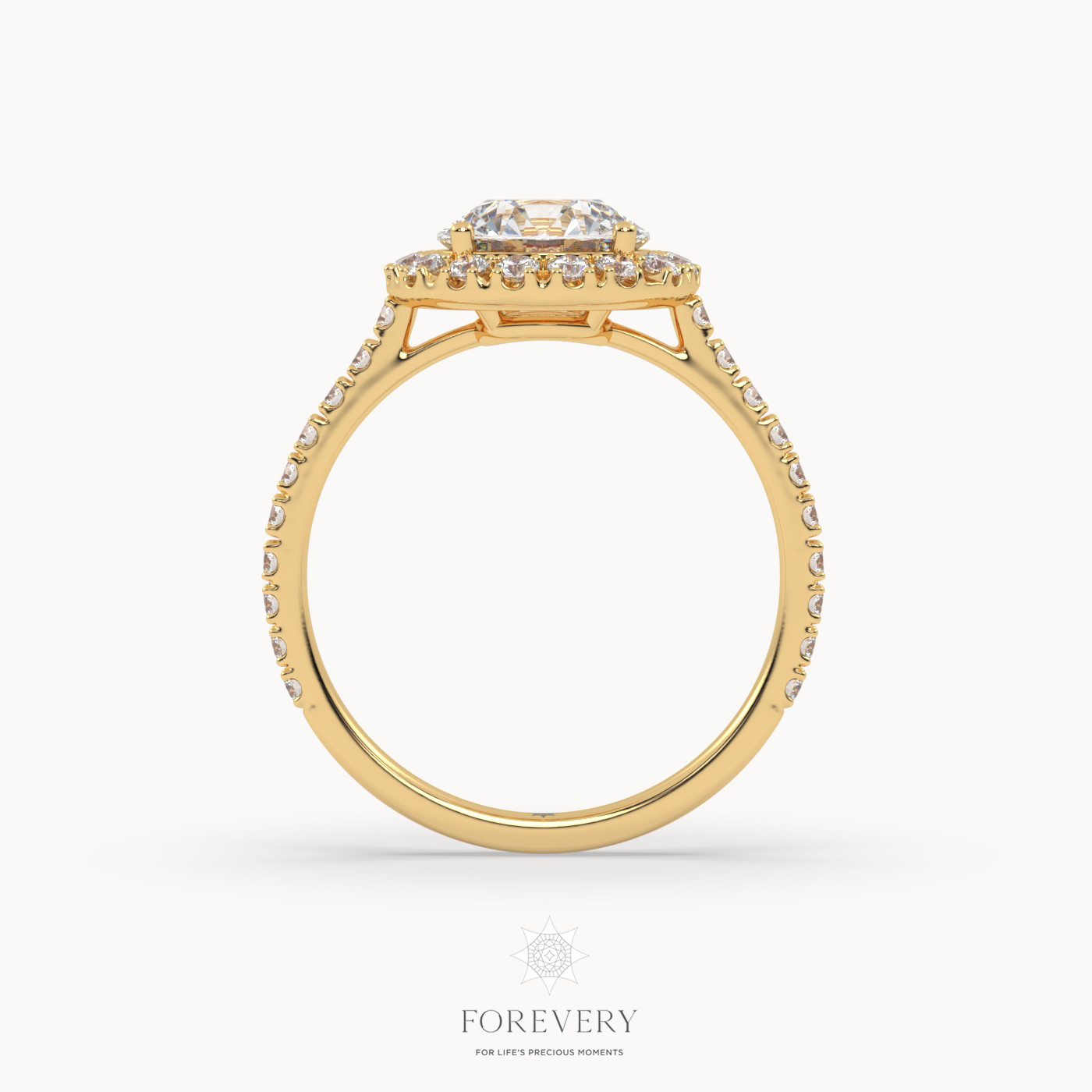 18K YELLOW GOLD Halo Round Diamond Solitaire Engagement Ring