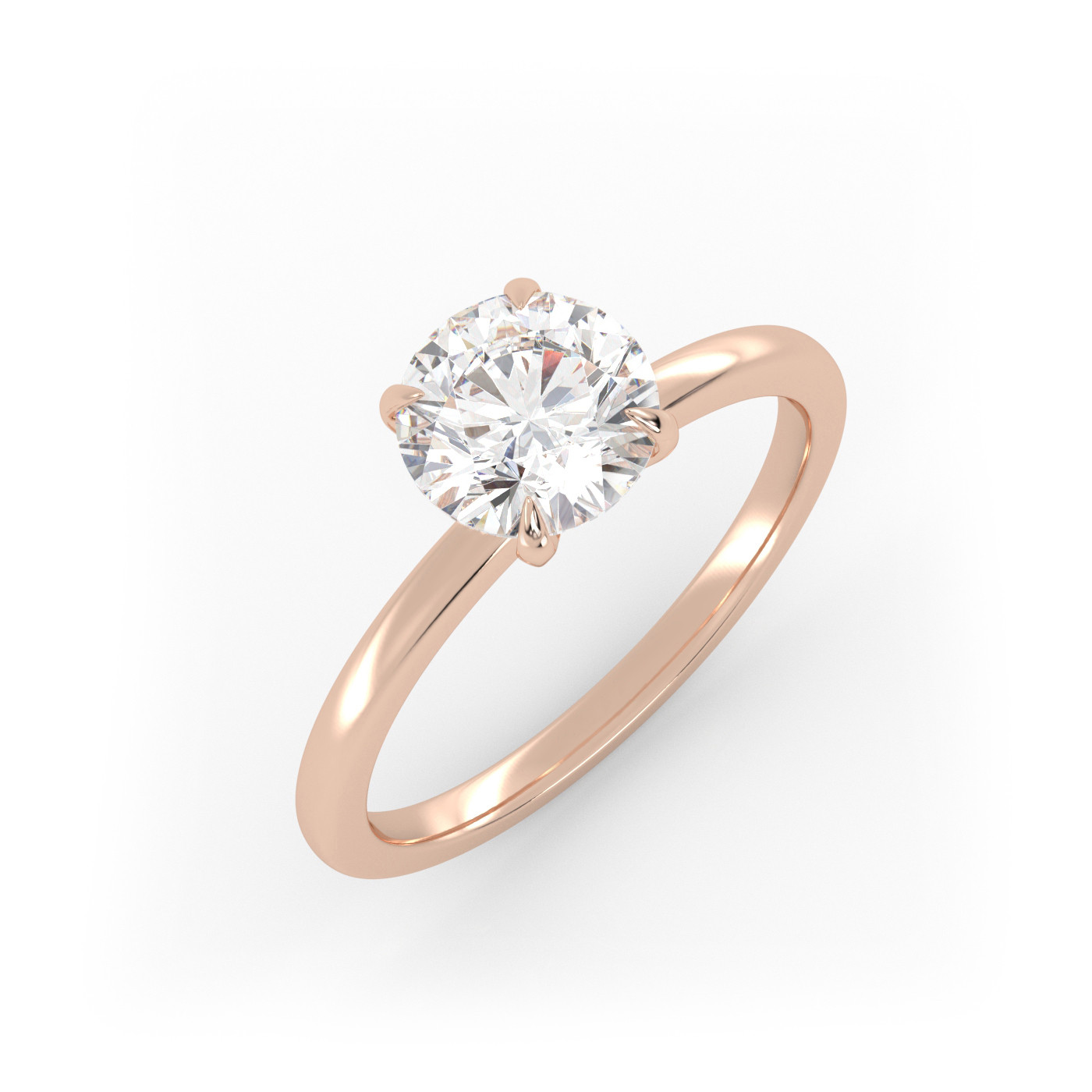 18K ROSE GOLD Round Diamond Cut Solitaire Engagement Ring