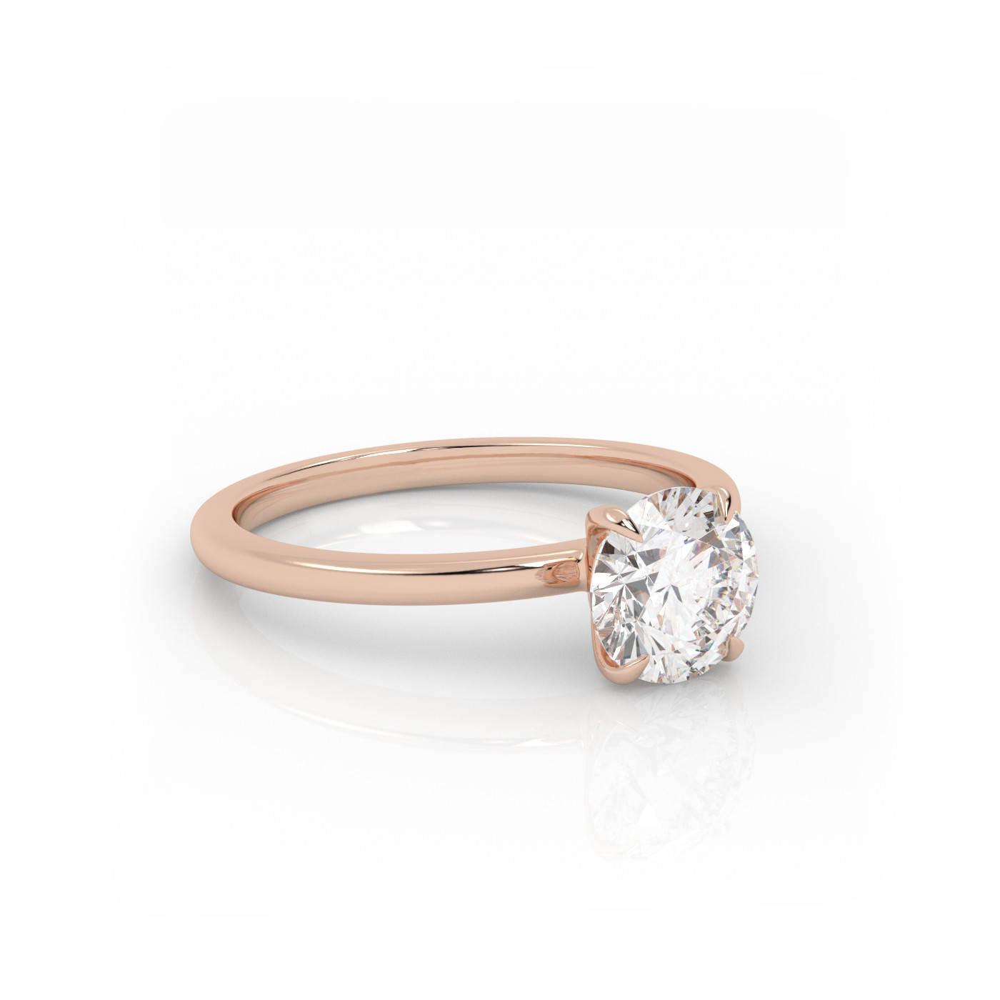 18K ROSE GOLD Round Diamond Cut Solitaire Engagement Ring