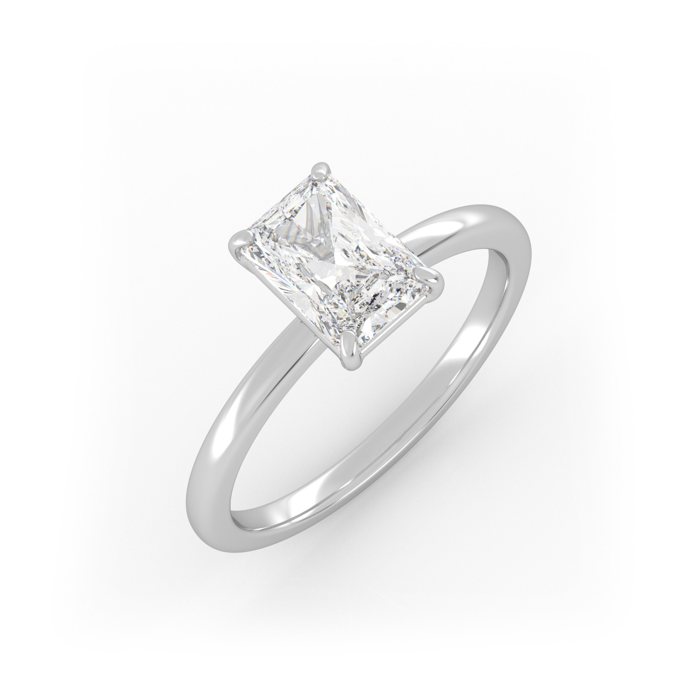 18K WHITE GOLD Radiant Diamond Cut Solitaire Engagement Ring