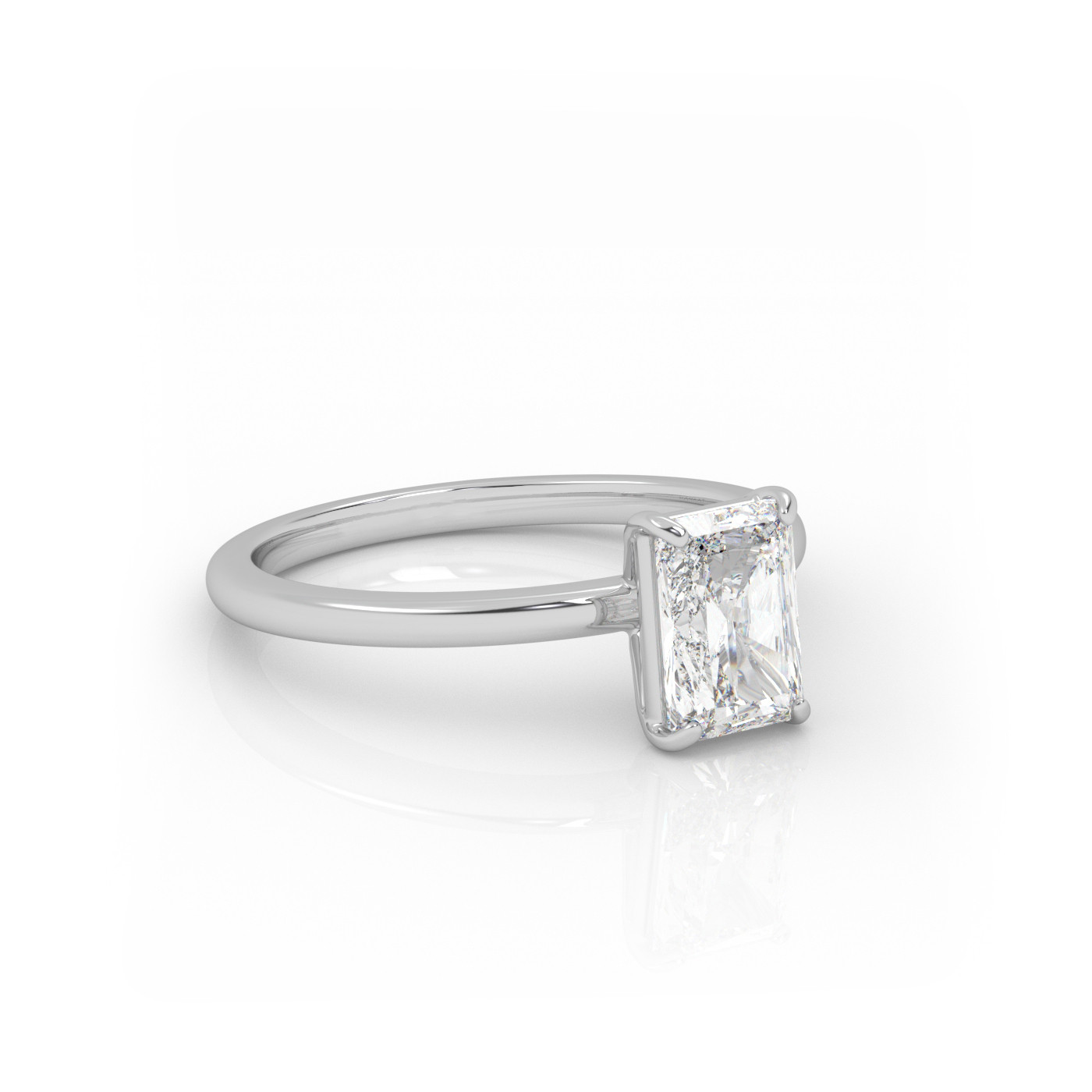 18K WHITE GOLD Radiant Diamond Cut Solitaire Engagement Ring