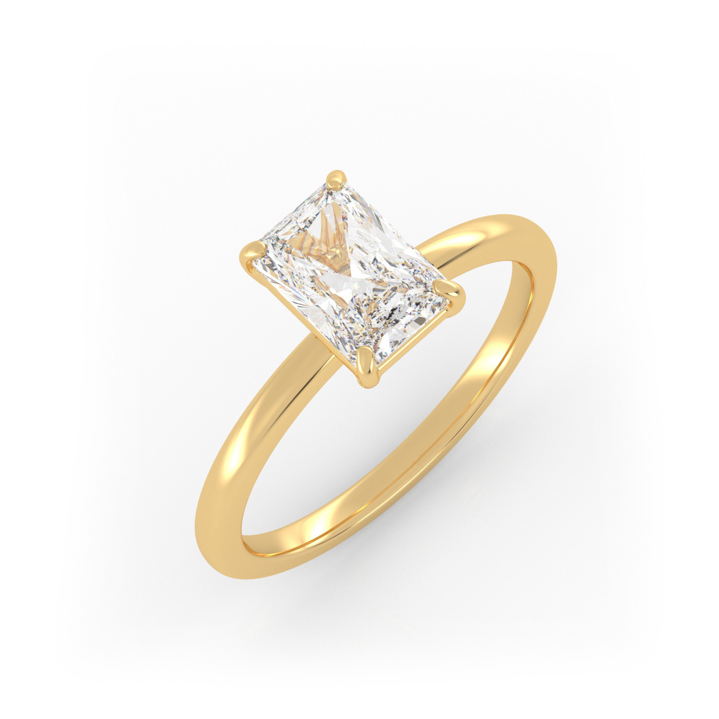 18K YELLOW GOLD Radiant Diamond Cut Solitaire Engagement Ring