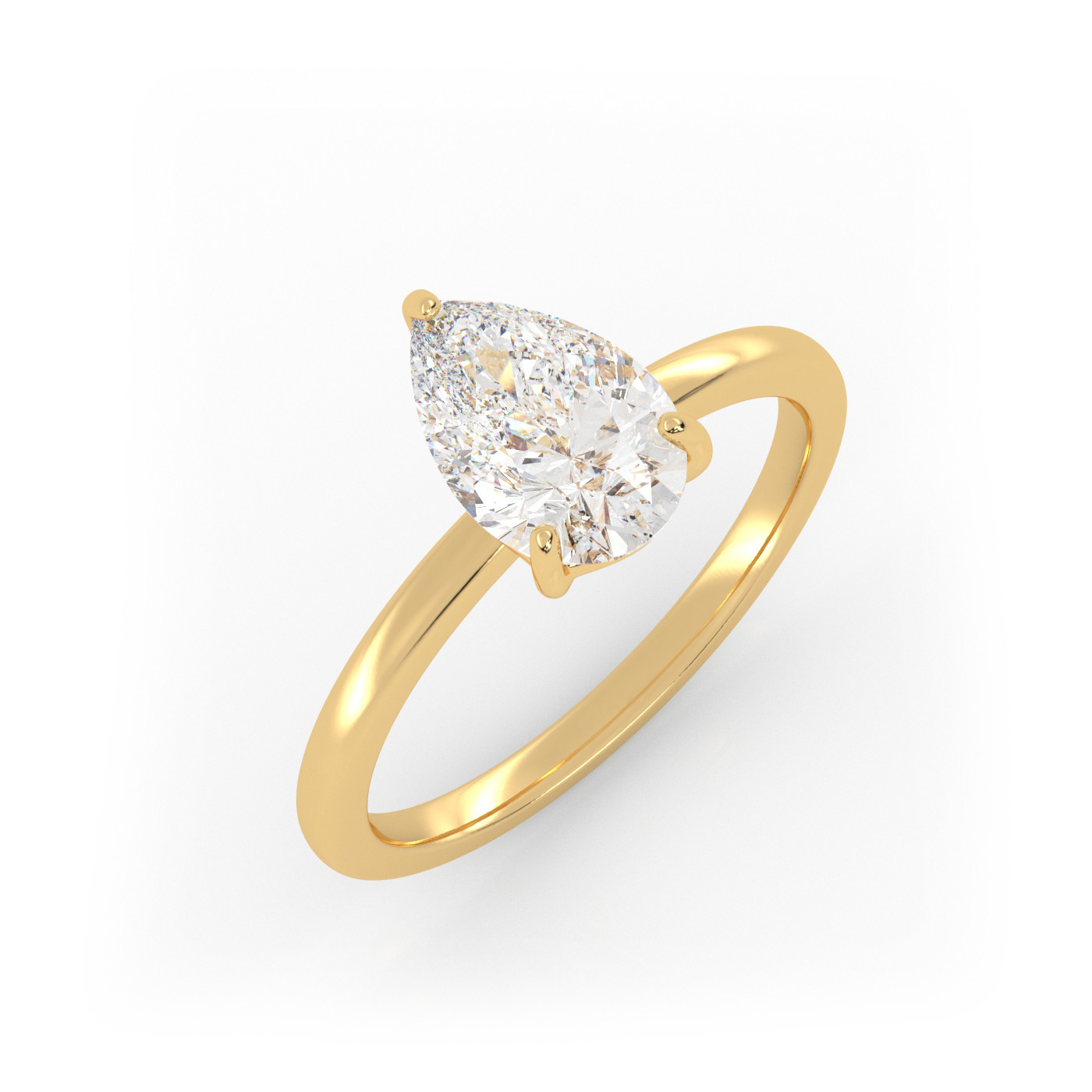 18K YELLOW GOLD Pear Diamond Cut Solitaire Engagement Ring